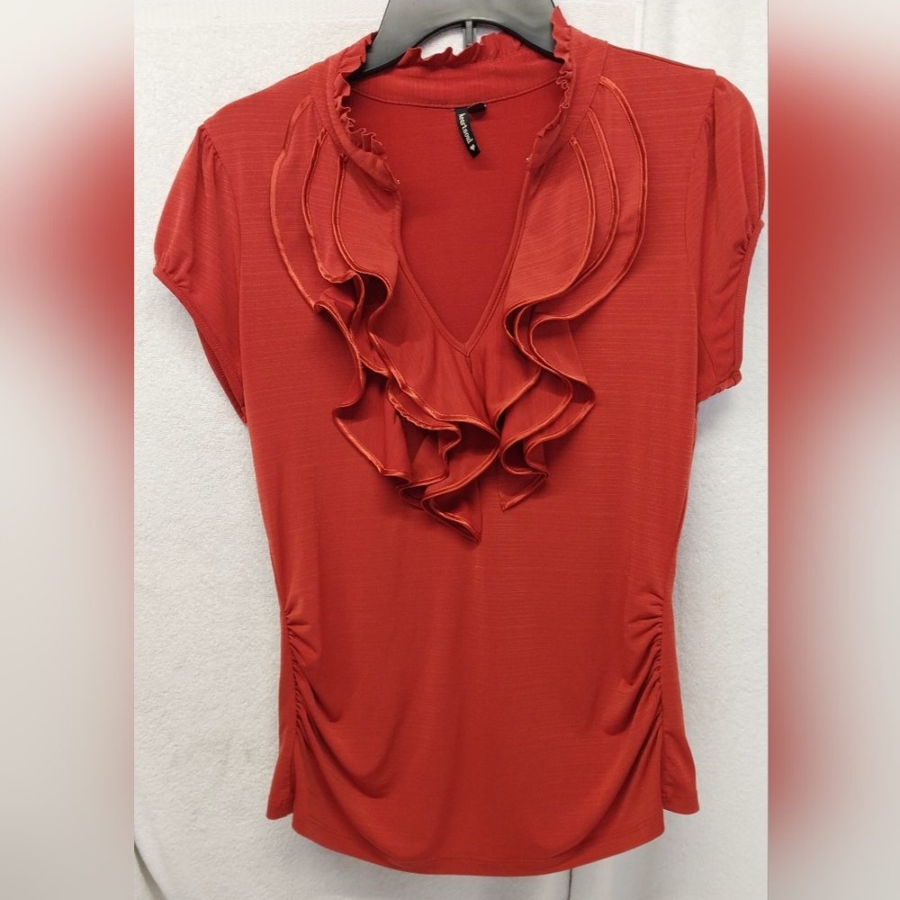 Heart Soul Orange Ruffle Front Blouse Capped Sleeve Women's Size Large